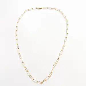 14k Gold Plated Paperclip Chain Necklace, Approx 18 in