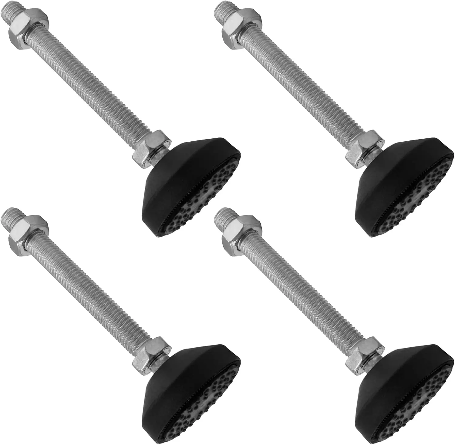 4 Pcs M12 Metal Heavy-Duty Adjustable Swivel Furniture Leveling Feet - Rubber Screw-Mounted, 130mm Height, 48mm Base Diameter (5.1"x1.9"), Black, for Home Improvement, Table, Desk, Shelf, Chair, Prevents Scratching Floor