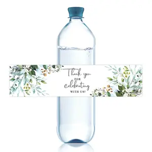 20pcs Plant-Themed Thank You Water Bottle Labels,Decorative Self-Adhesive Bottle Stickers for Party Favors,Wedding,Bridal Shower