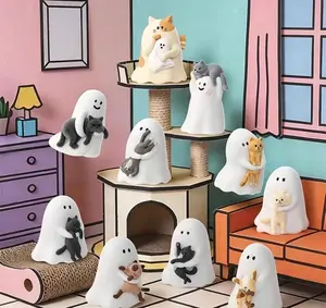 Little Ghost Cat Display Set - Adorable Ghost Figures with Cats for Home Decor and Playtime Fun