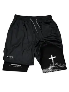 Psalm 56:3 'Cross Performance Shorts Summer Double Layer Beach Pants Fitness Training Pant Sports