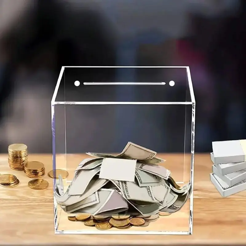 Saving Challenge Box, Clear Acrylic Piggy Bank, Un-openable Money Saving Box, Unbreakable Coin Cash Container Box, Cash Coin Jar for Teens Boys Girls Toys, Gift