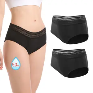 CARER Women's Period Underwear with Lace Trim, Heavy Flow Leakproof Panties 50ml (2 Pack)