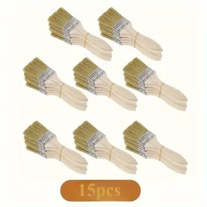 15-Piece Wooden Paint Brush Set with Ergonomic Gourd Handles, 2-Inch Natural Bristles for Painting & Dyeing, Durable Wood Brushes for Home Use