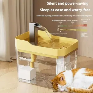 50.72-ounce USB-powered cat water dispenser with circulation filtration system - silent operation, transparent design, modern yellow bowl-shaped shape, suitable for both home and travel use, no battery required, high-quality moist fountain