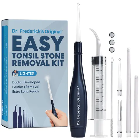 Dr. Frederick's Original Tonsil Stone Removal Kit for Adults - 8 Pcs Unscented Oral Care Tool Set with Silicone Components, 9cm Design, 100g Weight, Travel-Friendly Storage Case
