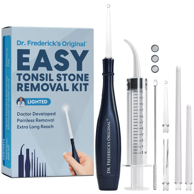 Dr. Frederick's Original Tonsil Stone Removal Kit for Adults - 8 Pcs Unscented Oral Care Tool Set with Silicone Components, 9cm Design, 100g Weight, Travel-Friendly Storage Case