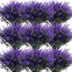 Artificial Lavender Flowers - 40 Pcs Artificial Flowers for Outdoors Faux Lavender Plants Uv Resistant Plastic Purple Fake Flower for Outside Indoor Porch Patio Window Planter Bouquet Decor