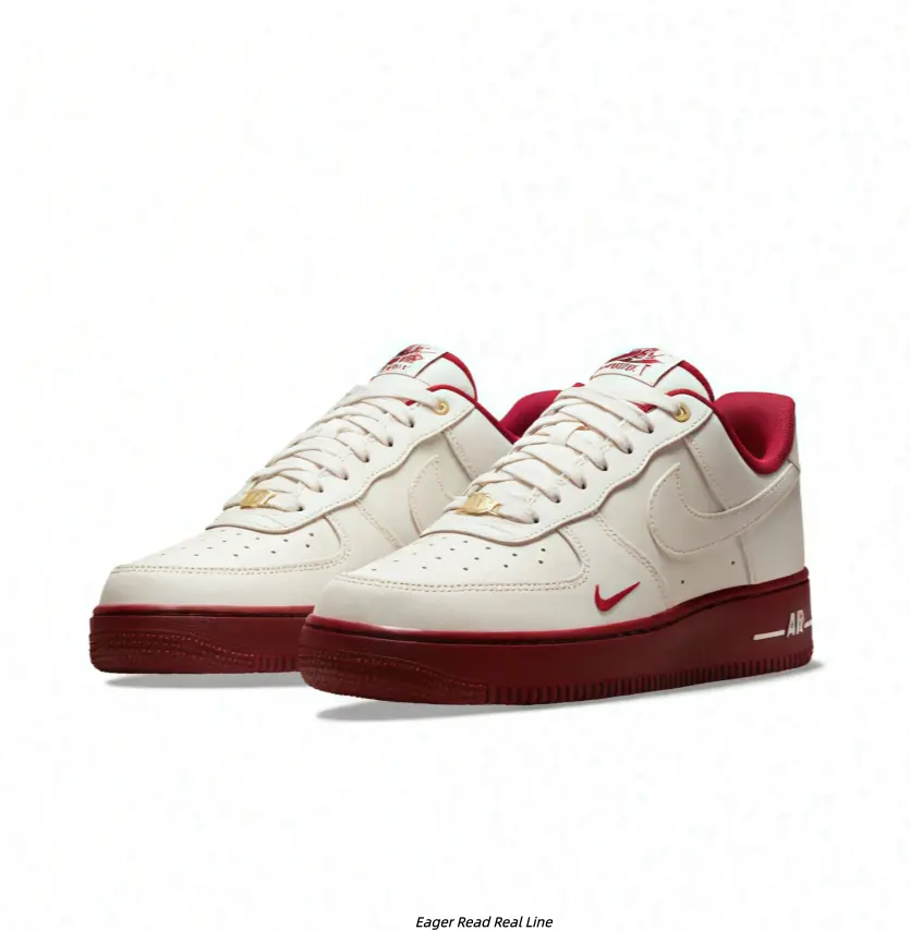 Cream Red Double Mark Vintage Low Top Sneakers, Holiday Street Daily Casual Footwear For Men Women All Seasons