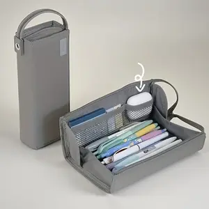 2-piece large-capacity non-deformable pencil case - 20 or more regular and small stationery compartments + 2 mesh pockets, 90-degree ergonomic design for horizontal/vertical use