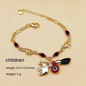 Trendytry 14K Real Gold Plated Elephant Evil Eye Bracelet Jewelry Adjustable Hypoallergenic Bohemian Style Anklet for Women