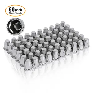 60 Pack Flat Top Lug Nut Covers, 33mm by 2-3/4" Thread On Chrome Nut Cover Caps ABS Plastic Anti-Rust Screw-on Lug Nut Covers for Semi Trucks