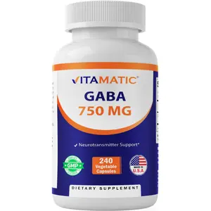 Vitamatic GABA (Gamma Aminobutyric Acid) Dietary Supplement, 750mg Magnesium, 240 Vegetable Capsules - 240 Servings, GMP Certified, Neurotransmitter & Brain Health Support, Non-GMO, Gluten Free