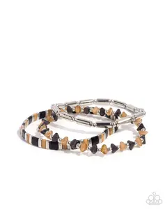 Serendipitous Stack - Black Brown Silver Bead Stretchy Bracelet - Paparazzi