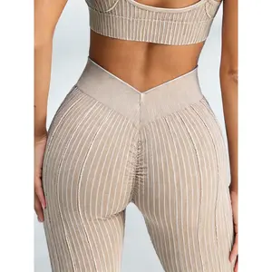 V-shaped Waist Ribbed High-waisted Hip-lift Scrunch Bum Leggings