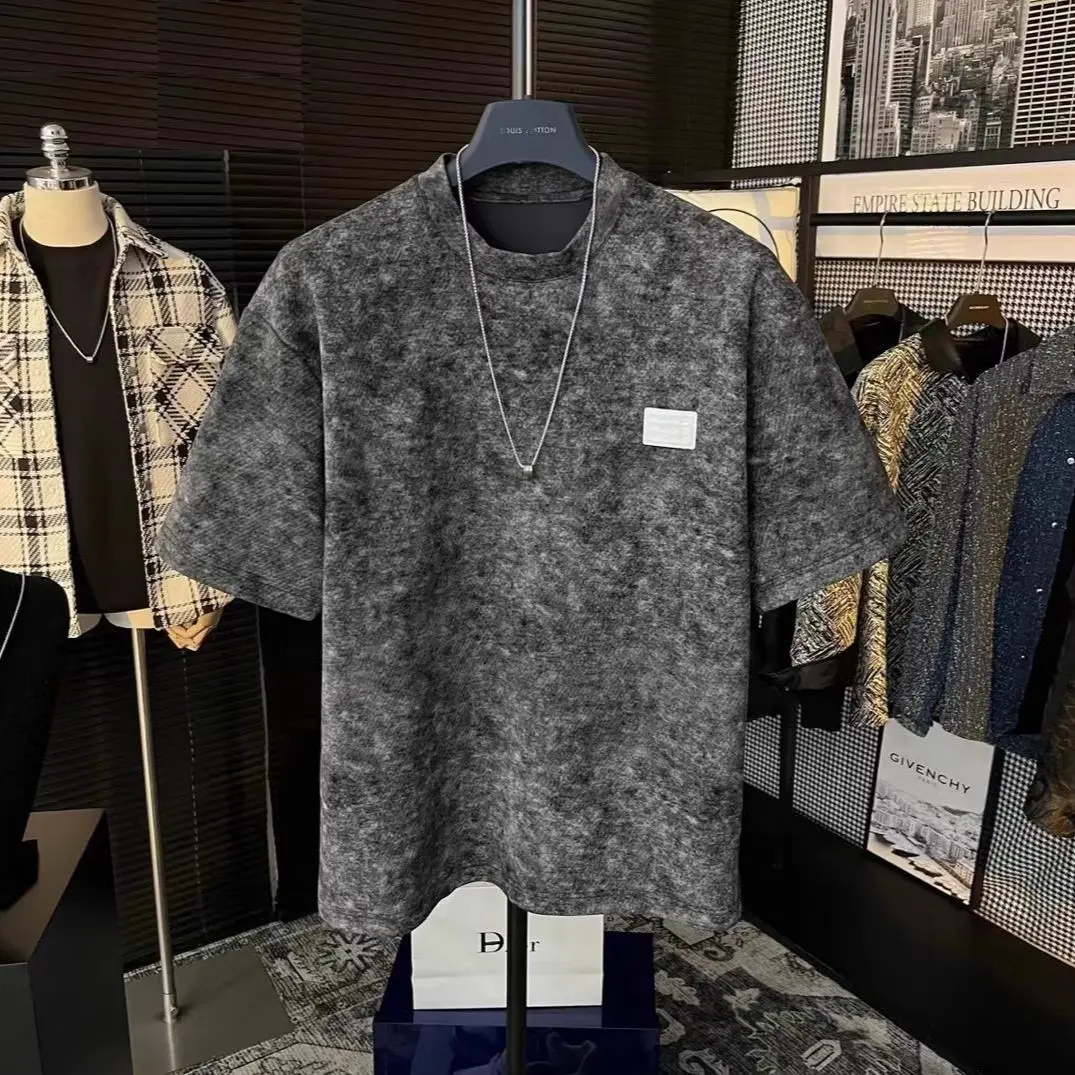 Light Luxury American Heavy Retro T-Shirt High-End Washed Vintage Short Sleeve Top Small Logo Color Block Men's Half Sleeve short sleeve pattern t-shirt print short sleeve t-shirt patriotic boy tee tyler  perry  tee