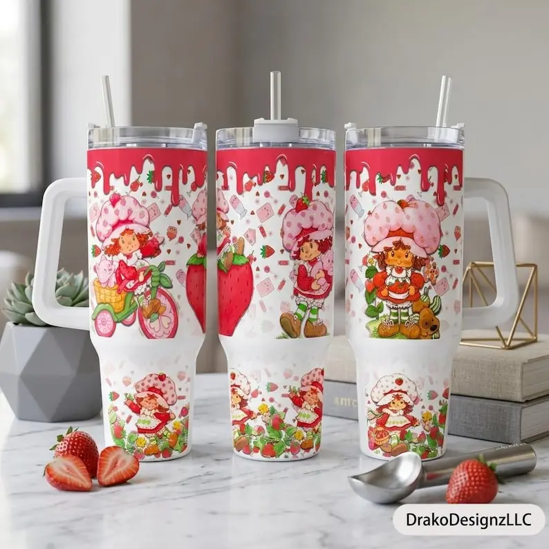 Strawberry Shortcake Tumbler 40oz, Strawberry Shortcake Tumbler, Strawberry Shortcake Tumbler, Insulated Coffee Tumbler, Insulated Cup