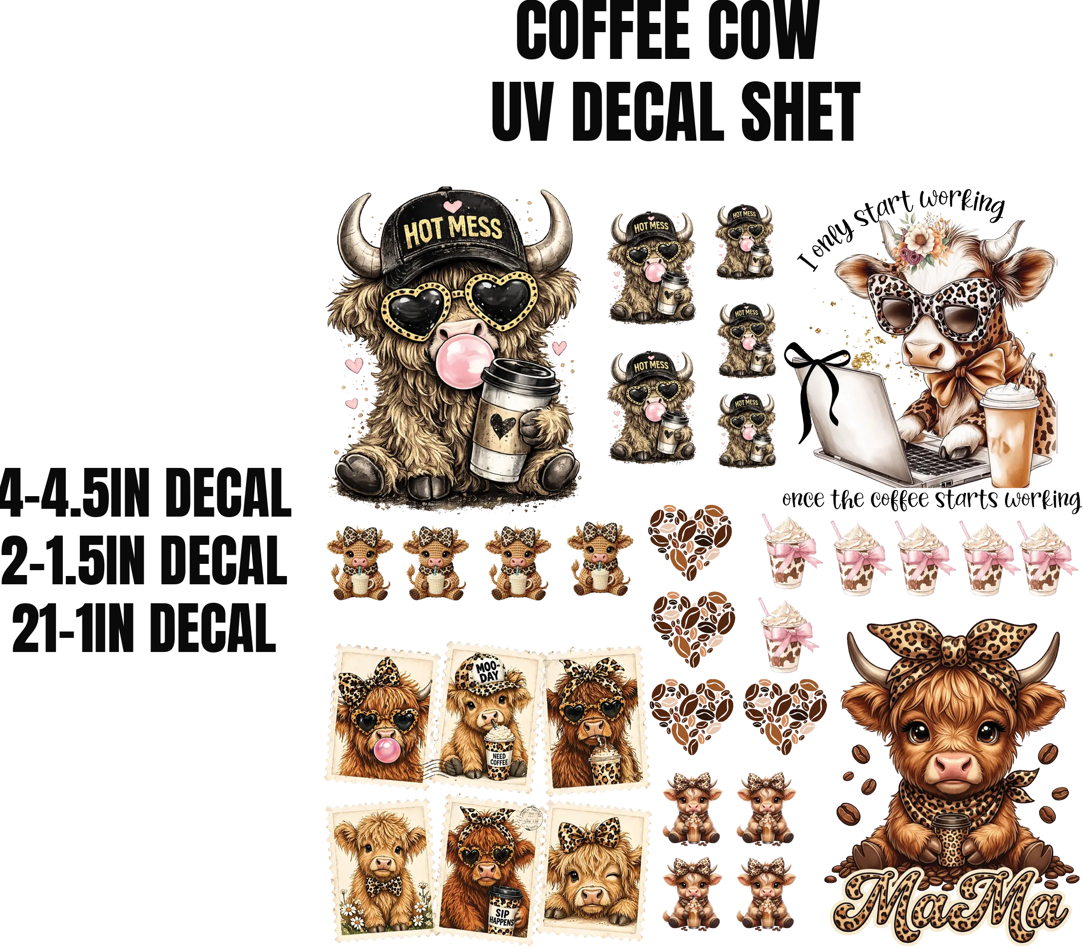 COFFEE COW UV Decal Sheet, DIY Craft Stickers for Scrapbooking & Stamping Projects