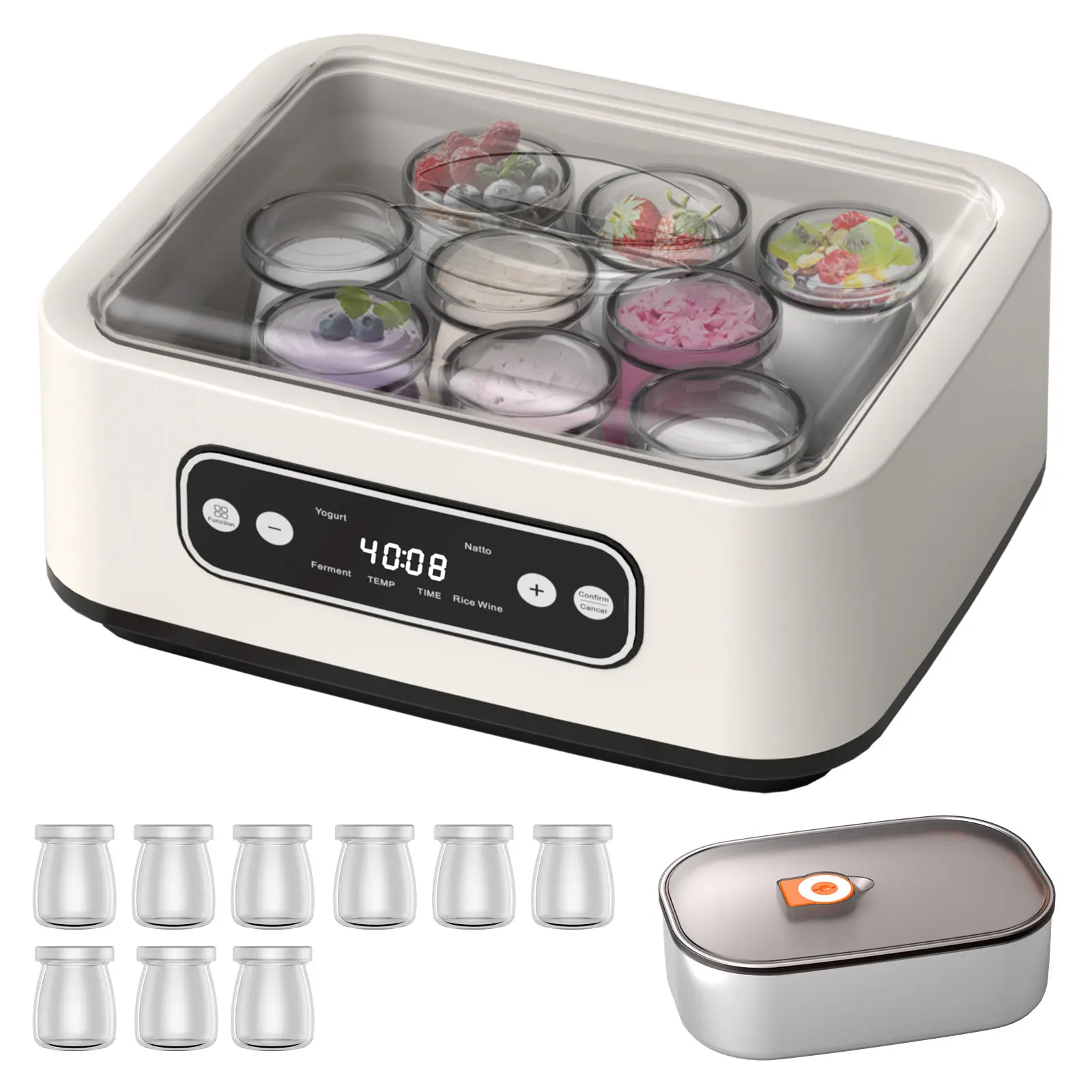 Ann Katy Yogurt Maker - Camp Kitchen Gift for Camping, Built-in Jar Included, Intelligent Temp Control, Fermentation Function, Supports Intestinal Digestion & Overall Health, Includes Jars, Hiking, Compact, Fermenting, With Jars