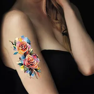 2 Rose Tattoo Patches, Beautiful Floral Design, Easy to Apply and Remove, Perfect for Temporary Body Art, Sticker Tattoos