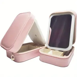 Travel Makeup Bag With Led Mirror,Small Makeup Organizer With Light,Pink Beautifect Box Portable Makeup Bag Make Up Case, (Pink)