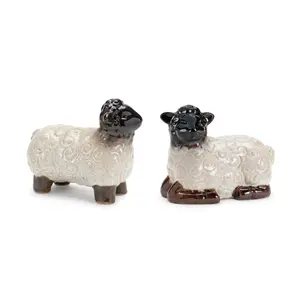 360 stand Melrose 92744DS Resin Curly Sheep Table Decor Set, 6-Piece Mini Figurines with Durable Construction, 3-3.25 in White & Brown Rustic/Modern Farmhouse Coffee Table Statues, Ideal Gift, Curly Sheep Designs, Rustic Farmhouse Decor, Mini Sheep Figuri