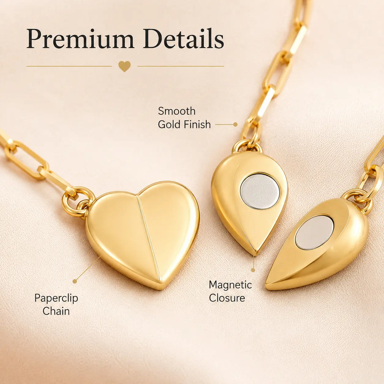 Gold Magnetic Heart Necklace for Women, Two Halves One Heart Pendant Necklace, Cute Gift for Her