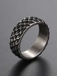 Unisex Stainless Steel Fish Scale Design Ring, Casual Style Adjustable Finger Accessory, Durable & Stylish Jewelry for All Occasions