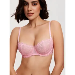 Sexy Lace Sheer Push Up Balconette Bra Underwire Unlined Sexy Lace Sheer Push Up Balconette Bra Underwire Unlined