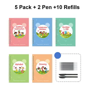 5 Practice Notebooks + 10 Pen Refills + 2 Pens (Without Refills): Groove Magic Practice Writing Book for Beginners, a Tracing Book for Numbers Alphabet, Addition, Substriction, Multiplacation, Division, And Drawing, Writing Practing Book Gift