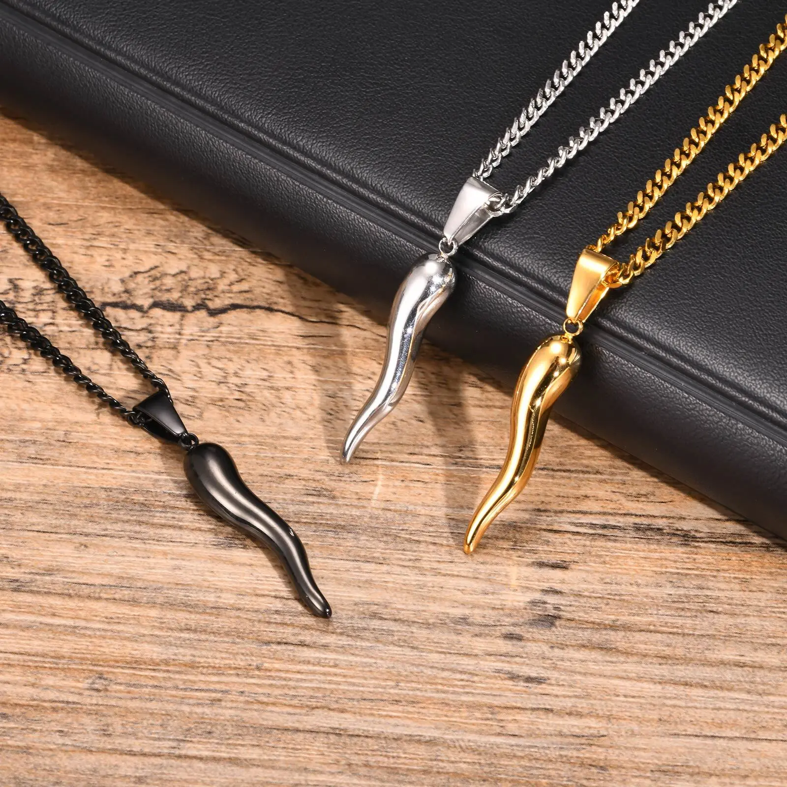 Unisex Stainless Steel Chromium-Free Italian Cornicello Charm Pendant Necklace - Casual Fashion Costume Jewelry, Anniversary Gift for Father & Female, Fashion Costume Jewelry Gifts, Birthday