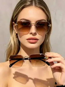 Sunglasses Rimless Narrow Unisex UV Protection Gold Hinge Black Temple Bridge Frame Cycling Travel Driving Outdoor Stage Party Protection Eyewear Single Piece