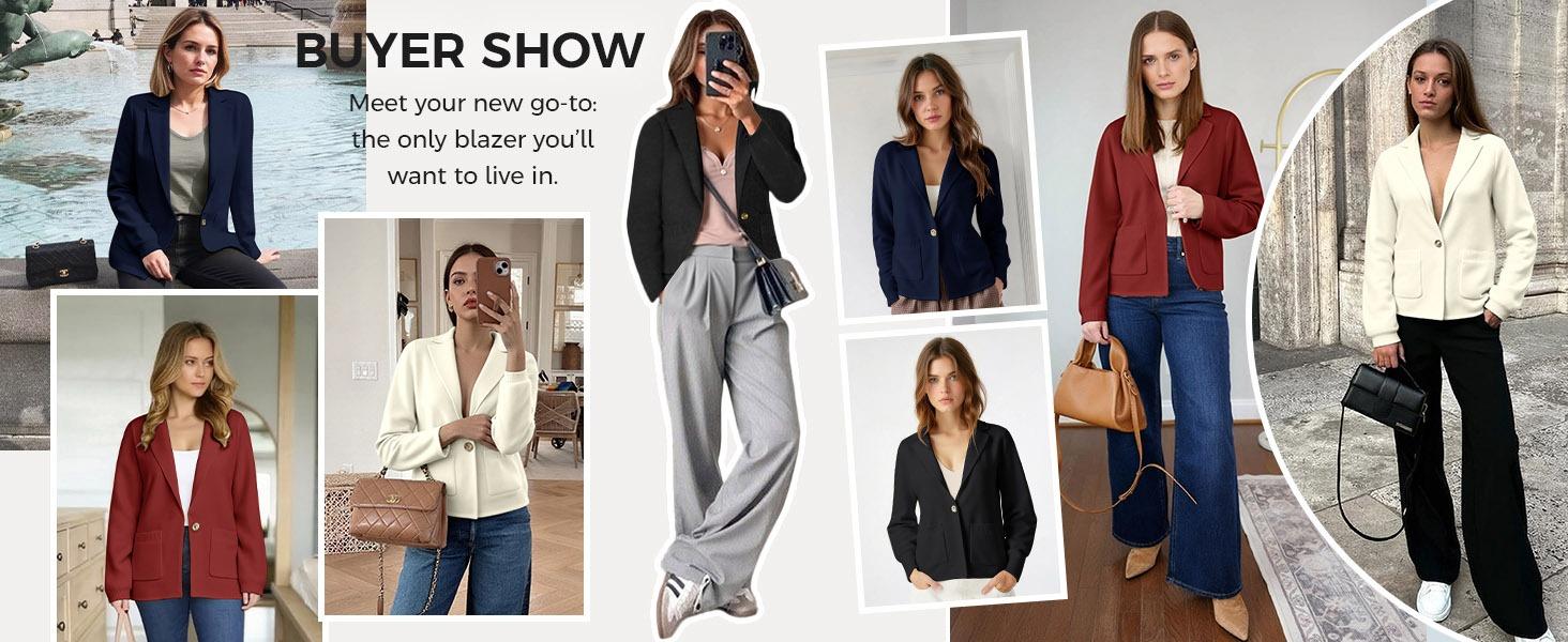 FISOEW Women's Slim Fit Long Sleeve Knit Blazer Jacket - Soft Polyester, Open Front, Chic Style, Functional Pockets, Ideal for Office Work Clothes, Corporate Office Wear, Work Clothes Women FISOEW Women's Slim Fit Long Sleeve Knit Blazer Jacket - Soft Polyester, Open Front, Chic Style, Functional Pockets, Ideal for Office Work Clothes, Corporate Office Wear, Work Clothes Women