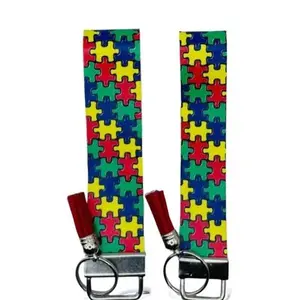 Autism awareness faux leather key fob
