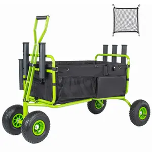 Fishing Cart Beach Cart Collapsible Wagon 9.85'' All-Terrain Wheels for Sand, Heavy Duty Garden Cart with Rod Holders,Umbrella Holder and Storage Pockets, 550lb Large Capacity