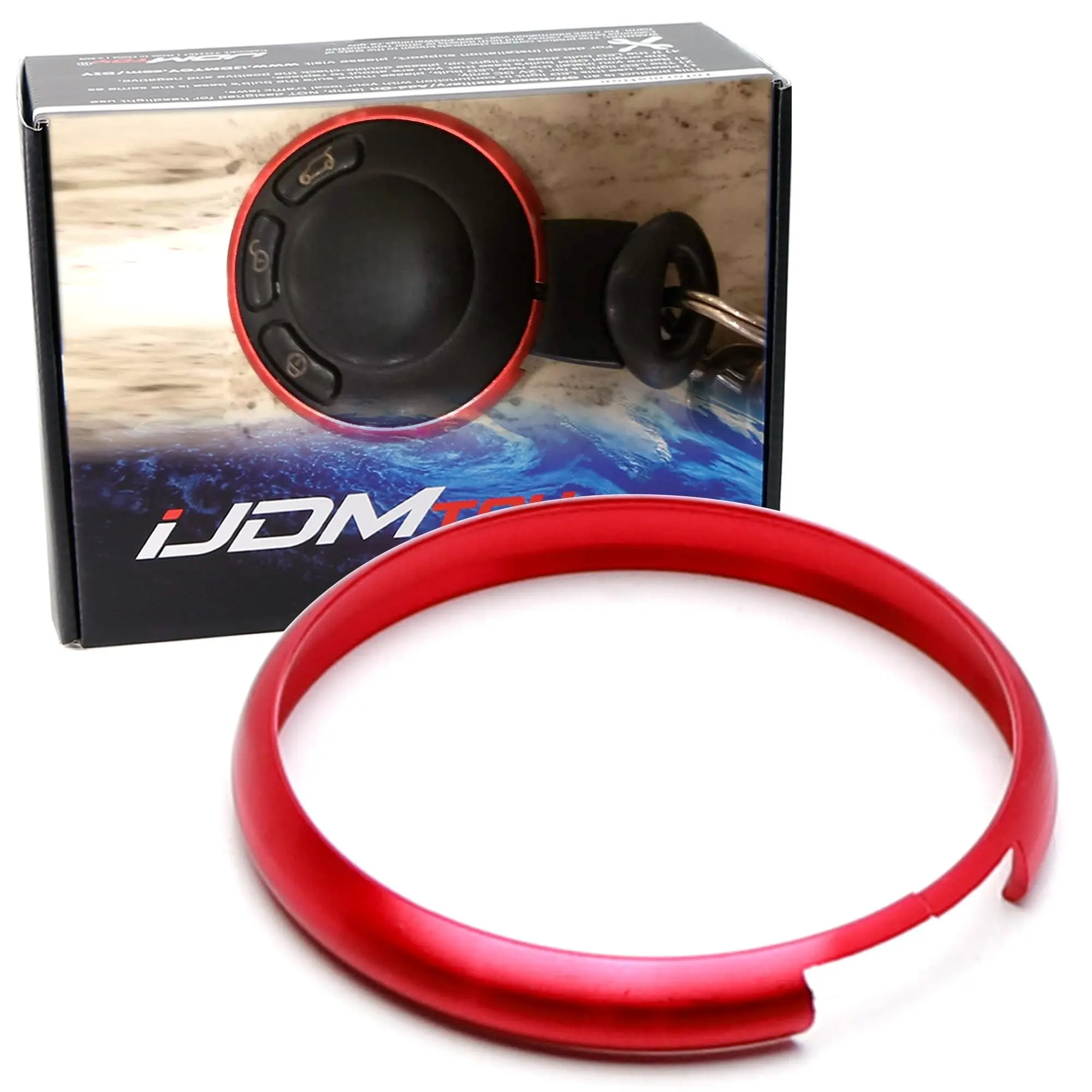 iJDMTOY Red Aluminum Smart Key Fob Surrounding Ring Decoration For 2008-2014/2015 Gen2 Mini Cooper R55 R56 R57 R58 R59 & Gen1 R60 R61