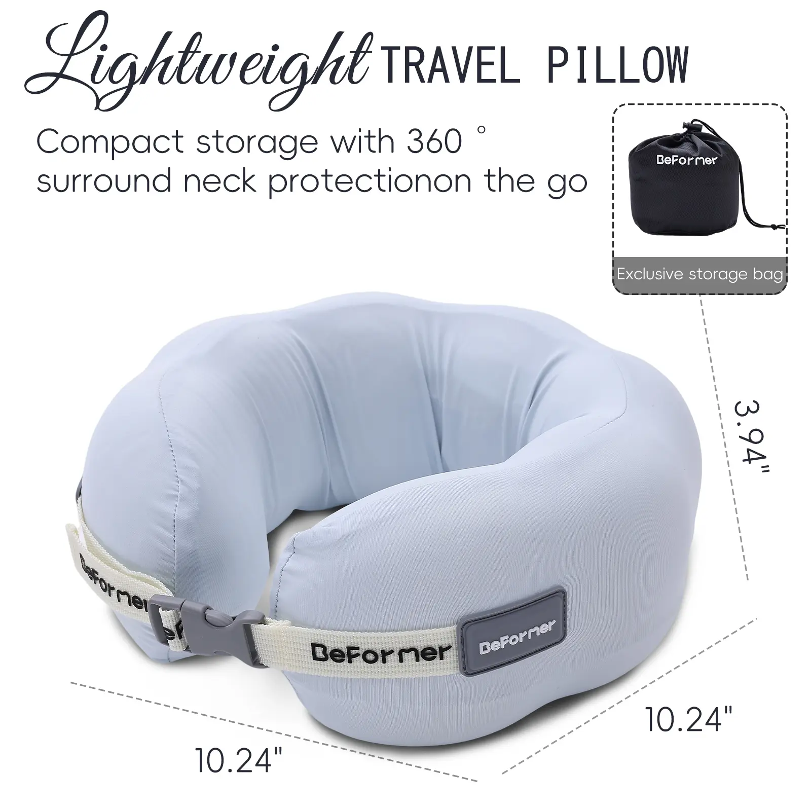 U-Shape Neck Support Pillow - Cooling Fabric Pillows with Head Lock, Portable Adjustable Circumference for Travel and Office Use