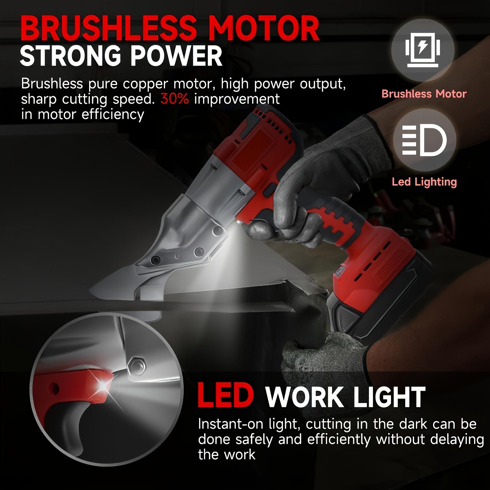 Cordless sheet metal cutter for 18V batteries, electric metal scissors with 360° rotating head, brushless scissors, suitable for stainless steel, metals, and iron.