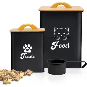 2PCS Airtight Cat Food Storage Container with Scoop Lids, Cat Treat Cookie Jar for Kitchen Counter, 7+3Lbs, Black