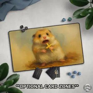 Funny Hamster TCG Playmat, Terrified Rodent With Cross Mat With EDH Zones, Animal Meme Gift, Large Extended Play Mat