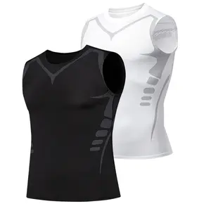 1/2 PACK Men‘s Geometric Print Compression Shirt Tank Tops,Breathable Sweat Absorbing Compression Vest,Compression Shapewear for GYM Workout Running  Sleeveless Shorts Menwear for Daily Life