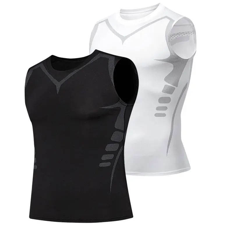 1/2 PACK Men‘s Geometric Print Compression Shirt Tank Tops,Breathable Sweat Absorbing Compression Vest,Compression Shapewear for GYM Workout Running  Sleeveless Shorts Menwear for Daily Life