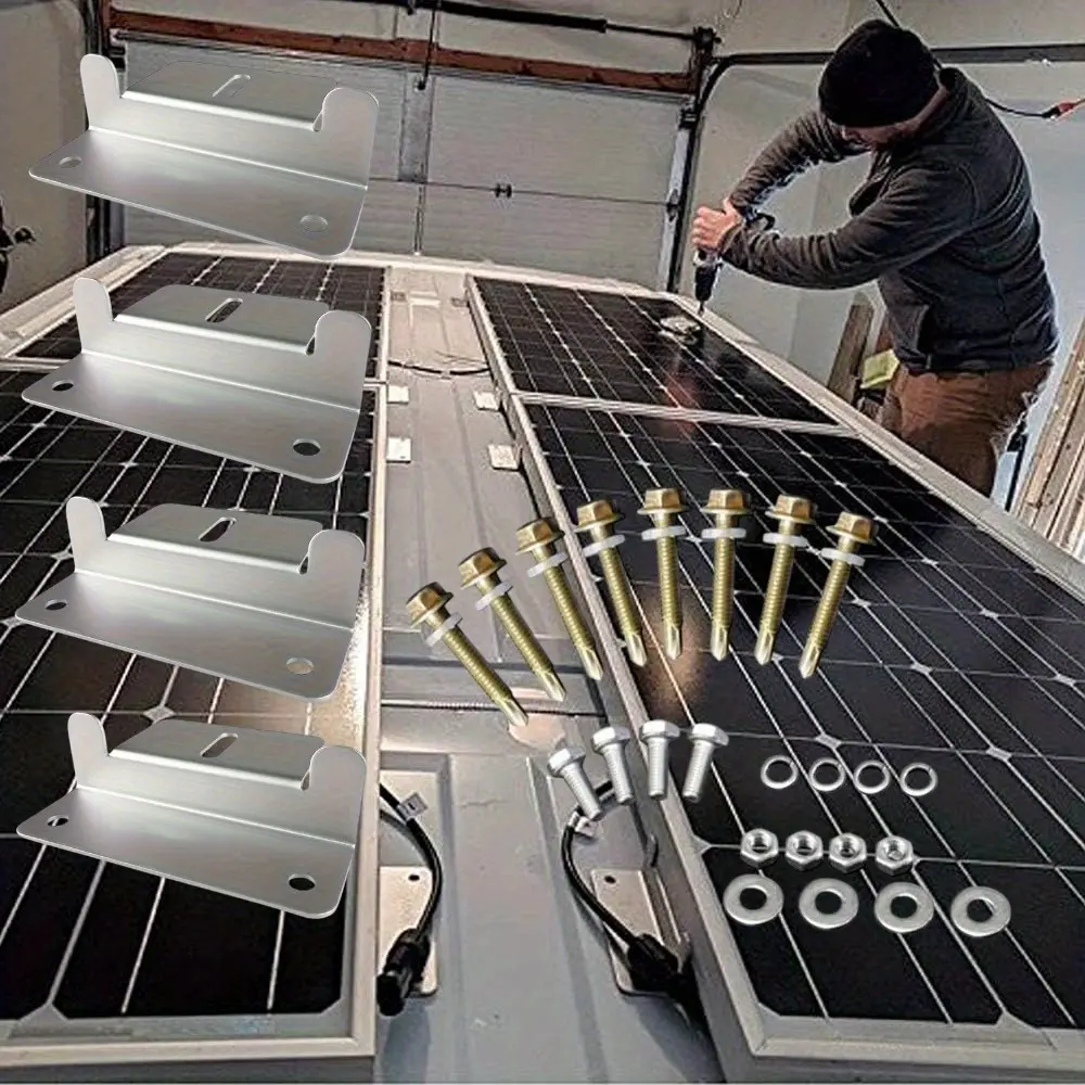 4Set Solar Panel Mounting Z Brackets, Solar Panel Mounting Brackets Lightweight Aluminum Corrosion-Free for RVs, Trailers, Boats, Yachts, Wall and Other Off Gird Roof