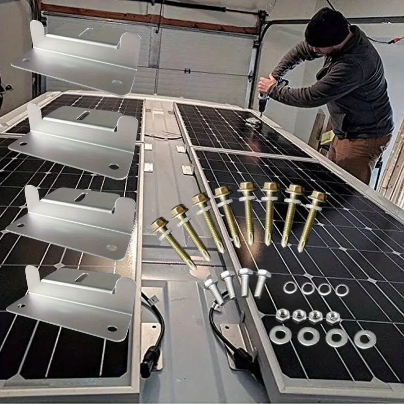 4-Set Pre-Assembled Solar Panel Z Brackets with Bolts and Washers - Lightweight Corrosion-Free Aluminum Mount Rack, Easy to Use for RVs, Irregular Surfaces, Mounts Small Solar Panels (Home Storage Holder)
