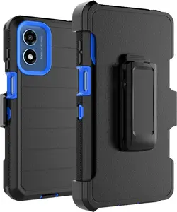 G Play 4G 2024 Case, for  G Play 2024 4G Belt Clip Holster Phone Case [Built-in Screen Protector] Kickstand Protective Rugged Heavy Duty Shockproof  Cover-Black/Blue