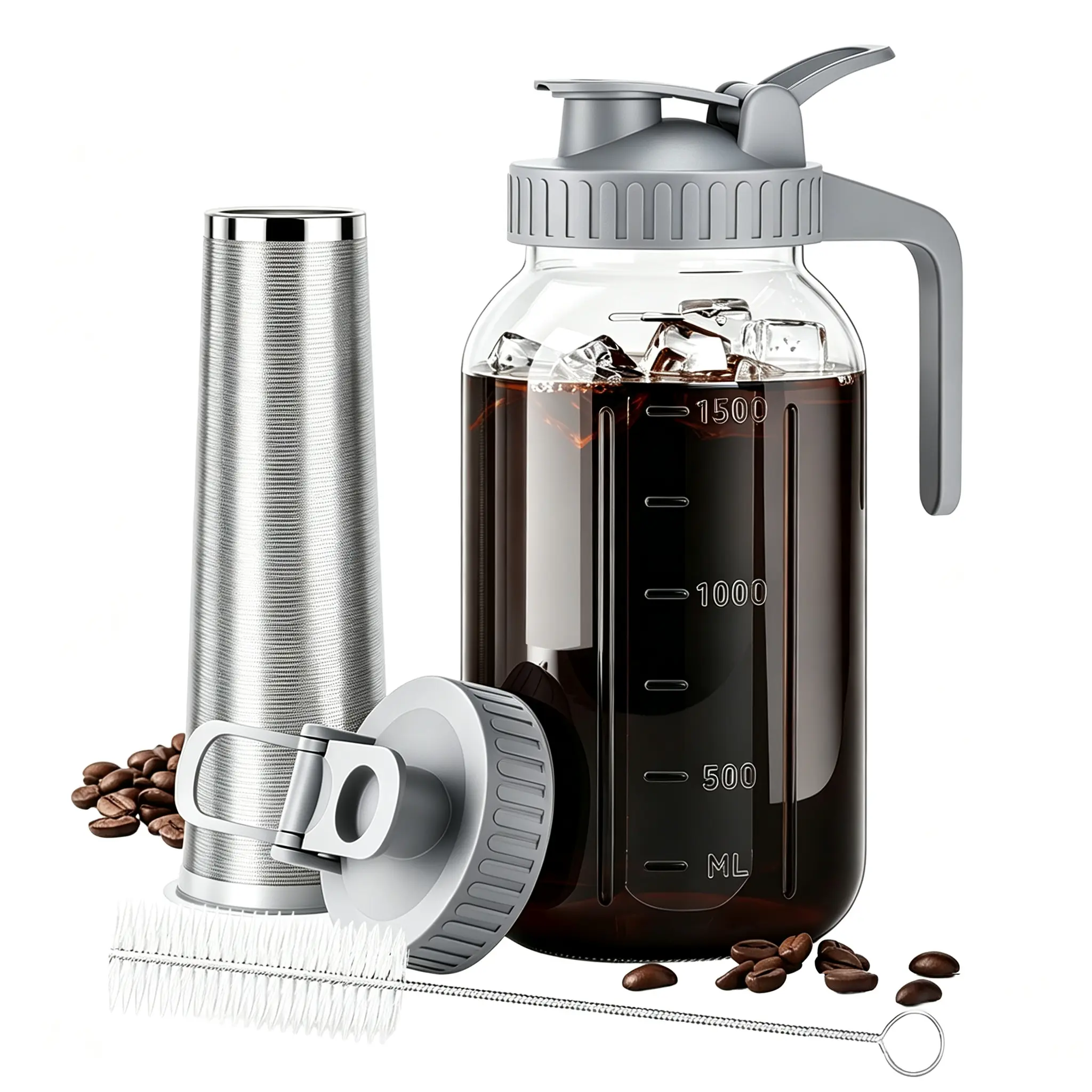 64oz Cold Brew Coffee Maker - 2 Qt Leak-Proof Mason Jar Pitcher with Stainless Steel Filter, Easy-to-Clean Kitchen Coffee Pot