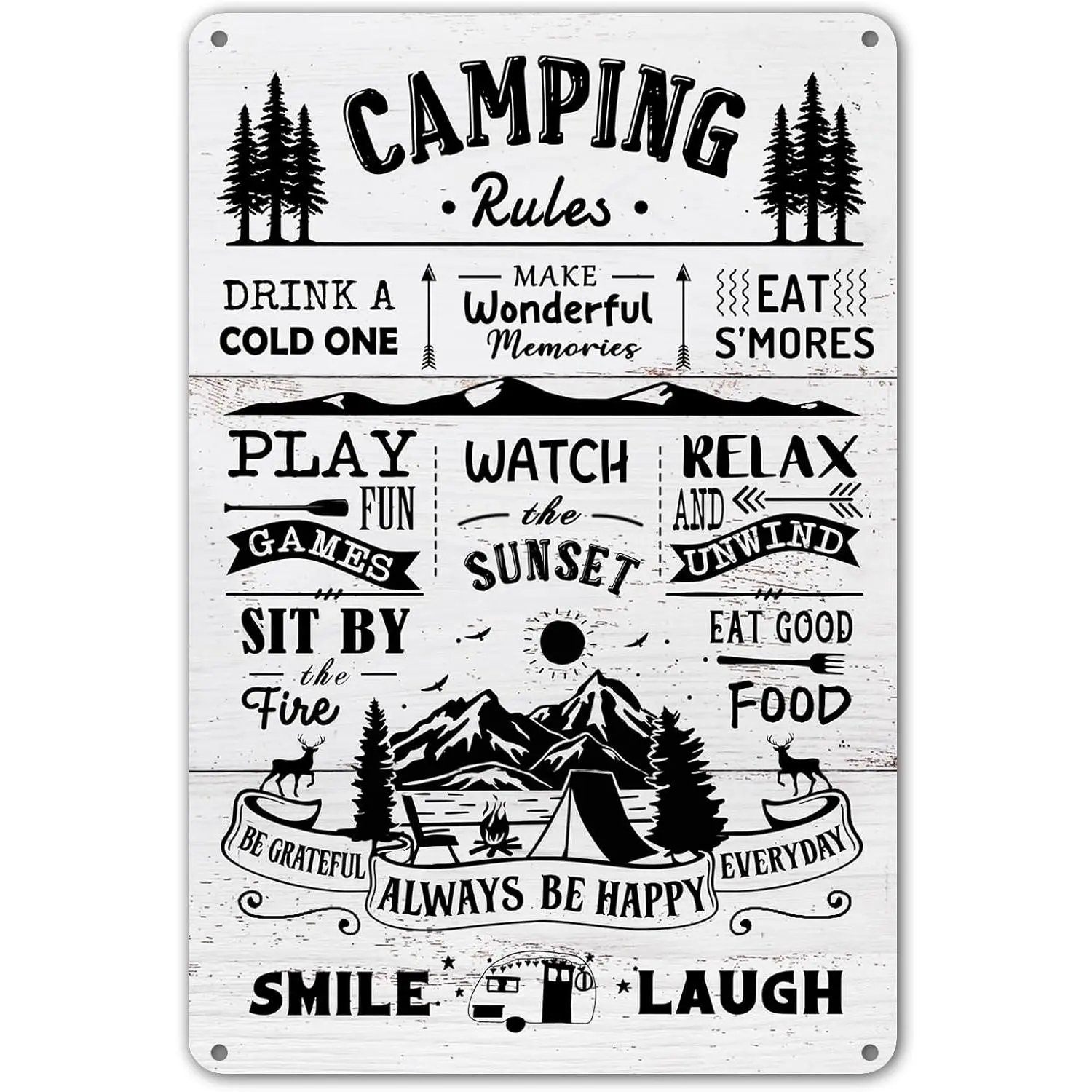 Camping Rules Metal Sign - Perfect RV and Camper Decor for Inside, Outdoor Camping Decorations, 12" * 8" (272)