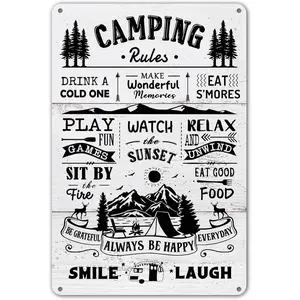 Camping Rules Metal Sign - Perfect RV and Camper Decor for Inside, Outdoor Camping Decorations, 12" * 8" (272)