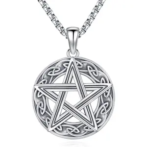 Jewelry for Women Men Nudo De Bruja Plata 925 Original Witches Knot Necklace Tetragrammaton Hecate Necklace Lilith Necklace Pentagram Necklace Cat Necklace Triple Moon Goddess Pendant Necklace