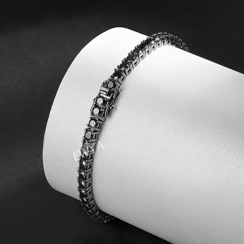 EWYA GRA Certified Full 3/4/5/6.5MM Black Moissanite Tennis Bracelet for Men Women S925 Silver Plated 18K Black Gold Bracelets